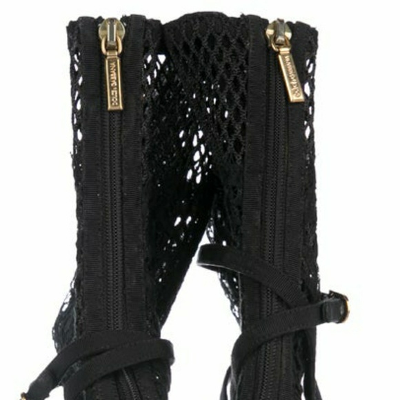 Black DOLCE & GABBANA Fishnet Boots 39, Lace Heels RARE HTF Runway See Through - Picture 5 of 8